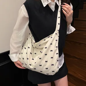 Casual Canvas Tote Bag For Women Bowknot Polka Dot Leopard Print Large Capacity Shoulder Bag Daily Commuting Handbag