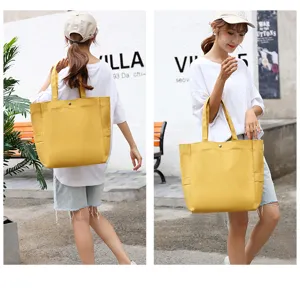 Yellow canvas tote bag for women casual daily shopping shoulder bag with large capacity
