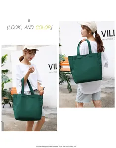 Korean style canvas tote bag for women, large capacity shoulder shopping bag in dark green.