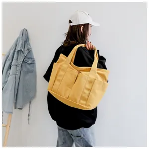 Women canvas tote bag large capacity shoulder bag casual yellow daily handbag stylish