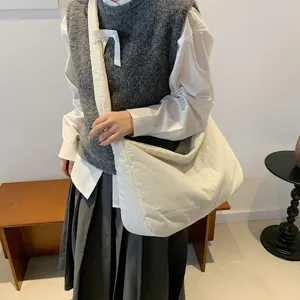 Large Capacity Tote Bag Women Casual Puffy Quilted Shoulder Bag Soft Fabric Commuter Crossbody Pillow Bag