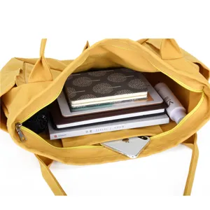Yellow canvas tote bag casual shoulder bag large capacity daily travel handbag for women