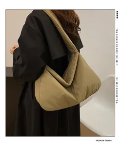 Korean style large capacity shoulder tote bag casual padded pillow messenger bag women