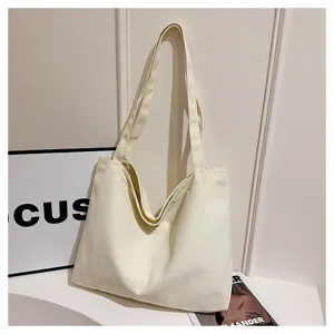 Korean style canvas tote bag for women, large capacity shoulder shopping bag, casual daily.