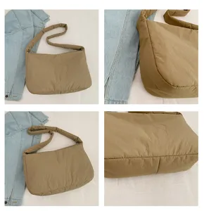 Women large capacity khaki puffer shoulder bag casual versatile quilted crossbody tote bag