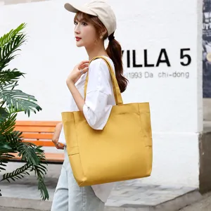 Minimalist Casual Large Canvas Tote Bag Solid Color Women Shoulder Handbag Daily Shopping Bag Travel Purse
