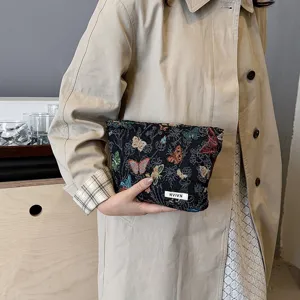 Vintage butterfly woven cosmetic bag for women, large capacity makeup pouch and storage bag.