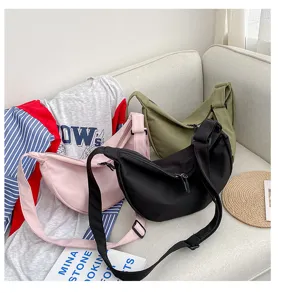Sac à bandoulière en toile décontracté pour femme, grand sac croissant grande capacité.