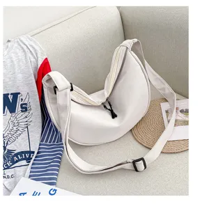 Sac bandoulière demi-lune en toile décontracté, élégant sac fourre-tout pour femmes.