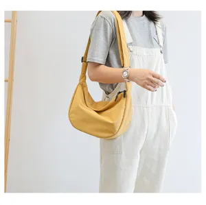 Sac bandoulière en toile jaune sac dumpling décontracté pour femme mode minimaliste