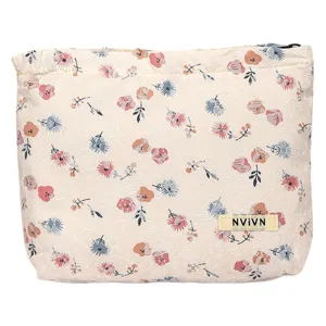 Floral lace cosmetic bag large capacity vintage clutch portable makeup storage pouch women