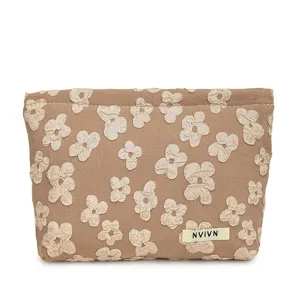 Floral cosmetic bag for women, large capacity portable makeup pouch, cute travel toiletry bag.
