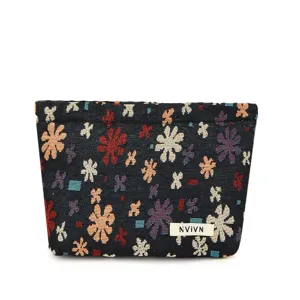 Woven floral pattern makeup bag travel cosmetic pouch ethnic style storage organizer