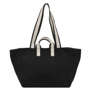 Classic black canvas tote bag with dual shoulder straps, minimalist casual large capacity handbag