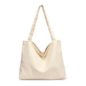 Simple canvas tote bag for women, casual solid color shoulder shopping bag, everyday use.