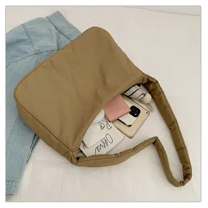 Casual large capacity puffer tote shoulder bag for women, soft quilted daily crossbody bag.