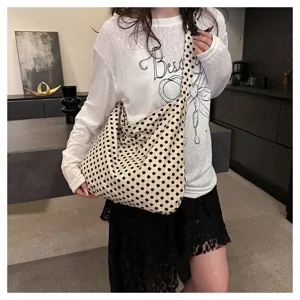 Casual polka dot canvas shoulder bag large capacity slouchy tote bag for women daily use