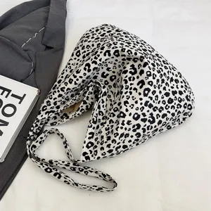Fashion leopard print canvas shoulder bag, casual large capacity women tote handbag.