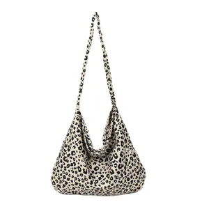 2025 Korean new leopard canvas bag fashion casual slouchy shoulder bag large tote bag