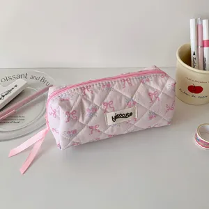 Rosa gesteppte Schleifen Federtasche und Kosmetiktasche, Aesthetischer Schreibwarenhalter.
