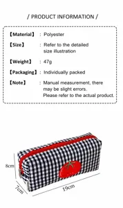 Retro plaid tomato cosmetic bag Korean style red white fabric pencil case large capacity
