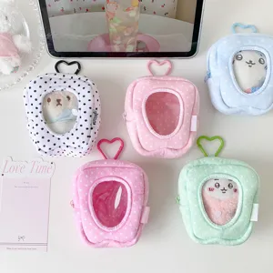 Plush mini doll bag with heart hook clear window cute polka dot coin purse transparent itabag