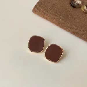 Chic braune quadratische Ohrringe mit goldem Rand retro minimalistisches Design Schmuck