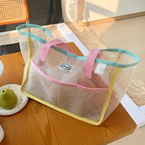 Summer mesh women tote bag for outdoor camping travel beach, large capacity shoulder bag.