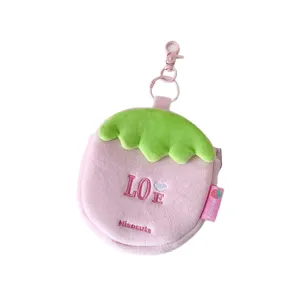 Cute strawberry plush coin purse mini keychain pouch for cute headphone and lipstick storage bag