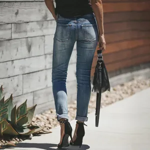 Vrouwen stretch ripped skinny jeans blauw casual denim broek voor dagelijkse straat kleding