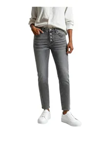 Women high waist vintage washed denim trousers with multi button fly casual skinny jeans main view