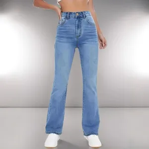 Women's High Waisted Flare Jeans Casual Slim Fit Stretch Denim Long Trousers