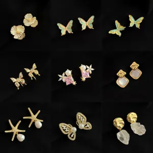 Premium Vergoldetes Kupfer Ohrclips Für Unpierced Ohren Geometrische Strass Mode Schleife Blume Ohrringe Für Damen Schmuck Geschenk