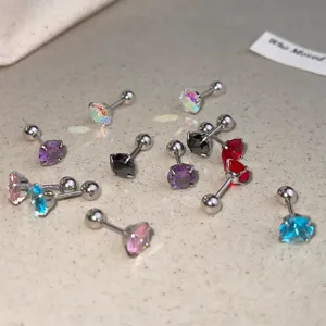 Colorful zircon cartilage stud earrings featuring 304 stainless steel screw back details.