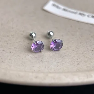 Stainless steel purple zircon screw back cartilage stud earrings for daily comfortable wear.