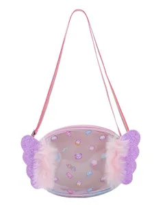 Kids Clear PVC Crossbody Bag Cute Cartoon Wing Glitter Shoulder Bag Transparent Girls Handbag Daily Bag