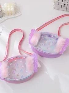Cute children candy shoulder bag with glitter plush wings and rainbow strap for daily wear.