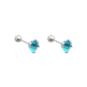 304 Stainless Steel Screw Back Stud Earrings For Women Colorful Zirconia Ear Bone Studs Sleep Friendly Anti-fall Piercing Jewelry