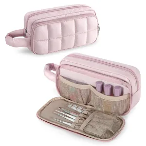 Quilted Travel Toiletry Bag Waterproof Lightweight Cosmetic Pouch Portable Makeup Organizer With Handle For Women