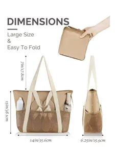 Women mesh beach tote bag large capacity foldable pool travel handbag with pockets