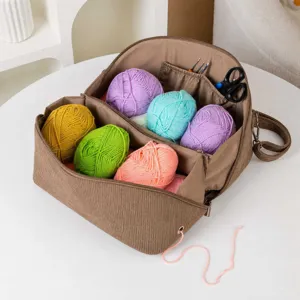 Cord Fleece Garn Aufbewahrungstasche mit grossem Fassungsvermoegen fuer Strickzubehoer.