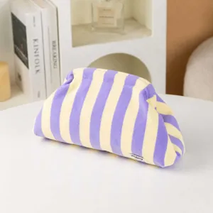 Lila gelbe gestreifte Plüsch-Clutch Kosmetiktasche schicke Make-up Tasche für Damen Aufbewahrung.