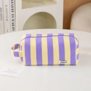 Striped plush cosmetic bag portable travel wash bag large capacity makeup organizer