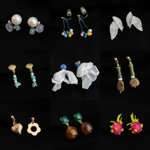 Detailed view of various fashion non-pierced clip-on earrings with chic and elegant designs.