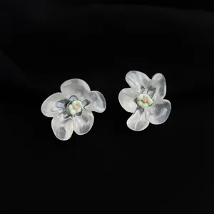 Transparent flower ear clips, chic clear floral earrings, elegant non-pierced jewelry.