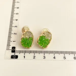 Elegant clip-on earrings featuring green and white crystal stones with 18k gold plating.