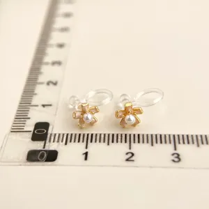 Gold-plated metal floral clip-on earrings with artificial pearl, sleek and elegant design for daily wear.