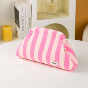 Rosa weiße gestreifte Kosmetiktasche weiche Plüsch Clutch Wolke Tasche für Damen Alltag