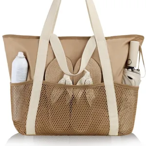 Large Capacity Mesh Beach Tote Bag Waterproof Hollow Out Shoulder Bag Casual Summer Vacation Travel Handbag For Women