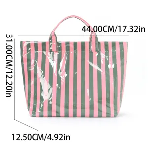 Rosa grüne gestreifte PVC Tote Tasche, stilvolle Farblock Handtasche mit großer Kapazität.